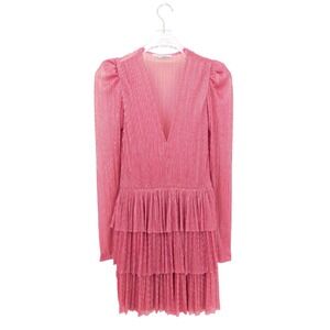 Sabina Musáyev Carry Metallic‎ Foil Ruffled Minidress XS Pink Long Sleeve